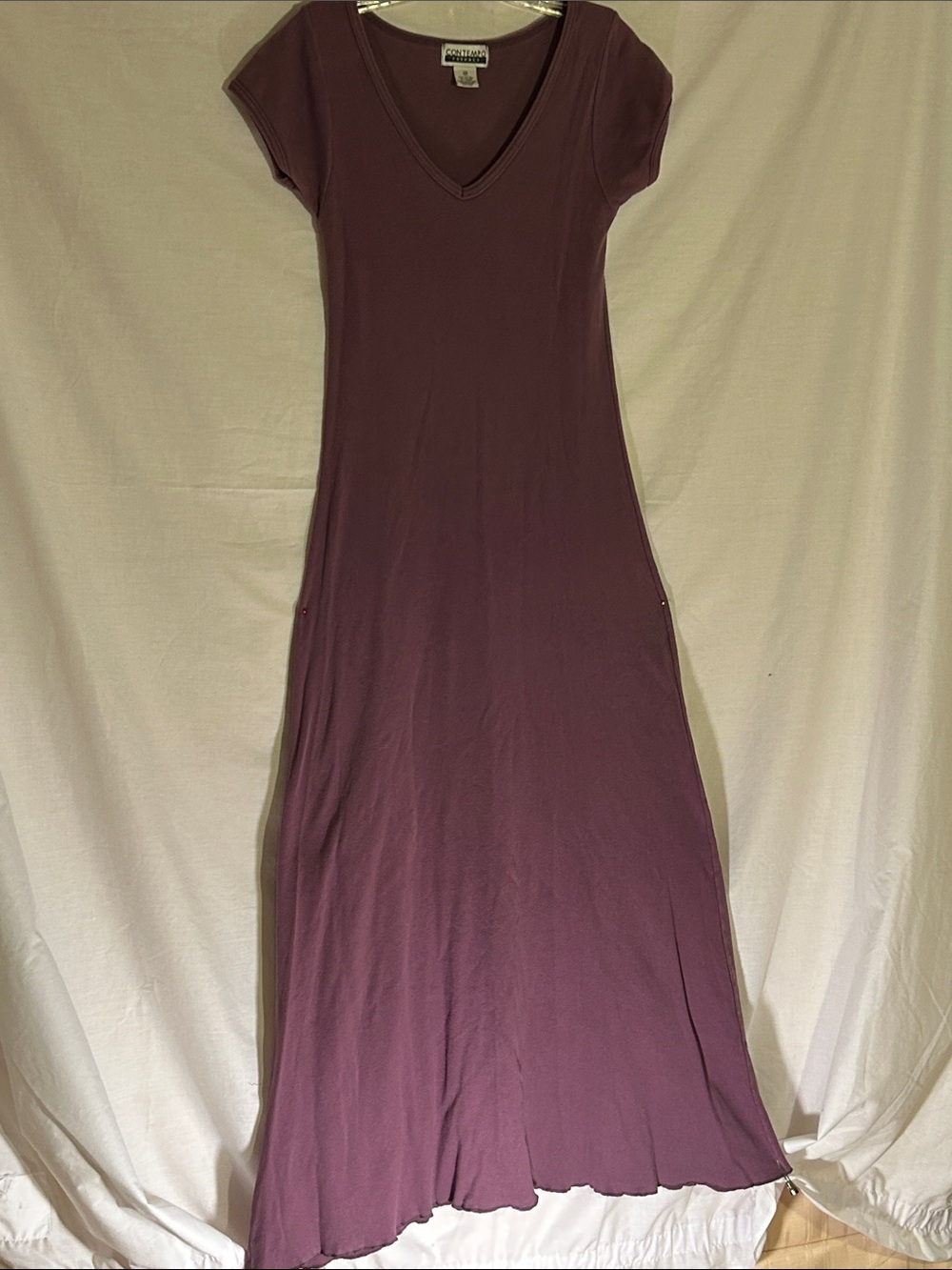 Contempo V-Neck Purple Maxi Dress, Short Sleeve - Picture 7 of 8
